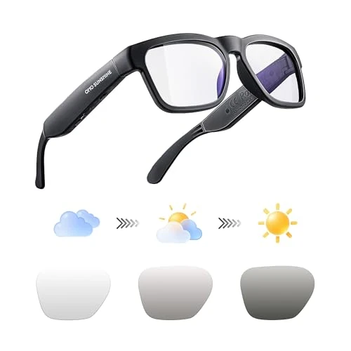 Offerta a tempo: OhO Smart Glasses, occhiali da sole polarizzati con altoparlante Bluetooth, protezione UV atletica/all'aperto e controllo vocale, unisex (lente di transizione luce blu) - 0.00% da 59.99 € a 59.99 €