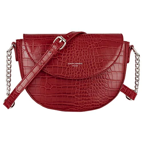David Jones - Women's Small Crocodile Crossbody Bag - Ladies Chain Shoulder Bag PU Leather - Half Moon Round Messenger Clutch Saddle Bag - Fashion Elegant Trendy City Evening Shopping - Red