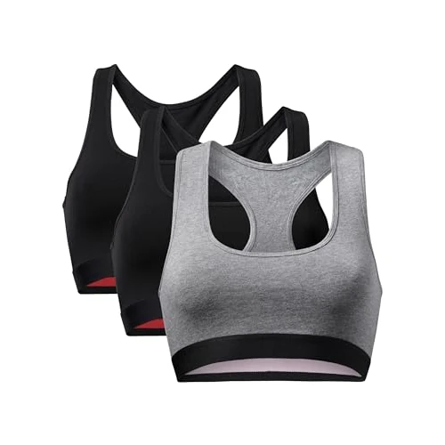 DANISH ENDURANCE Sujetador de Algodón Orgánico, Ropa Interior Mujer Suave, (x2 Negro, x1 Gris/Negro), M