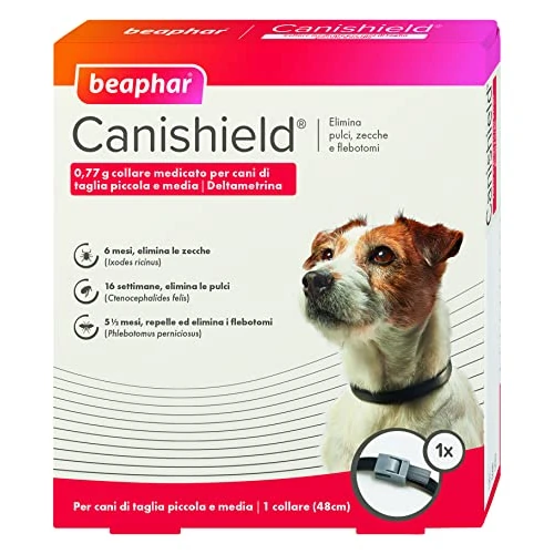 Beaphar Canishield Collier antiparasitaire Small/Medium 48 cm pour Chiens - Collier Anti-puces et antitiques