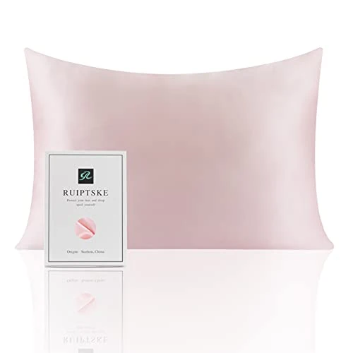 RUIPTSKE Federa in Seta Naturale, ipoallergenica, 19 Momme, 100% Seta, 600 fili, con cerniera a scomparsa, dimensioni Standard (Pink, 50x75cm)