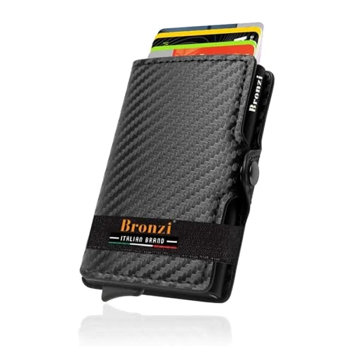 Bronzi Portemonnee heren slim klein | kaarthouder heren dames creditcardhouder | portemonnee mini bescherming, Carbon Zwart, L, Klassiek