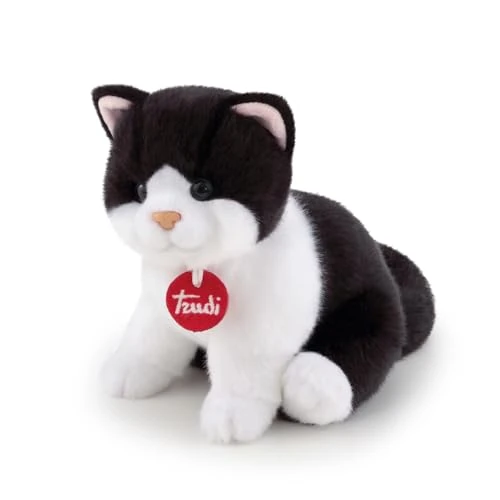 Trudi Gatto Brad Bianco e Nero Gatto Peluche gioco, Regalo di Natale e Compleanno, riproduzione realistica | 16x19x22cm Taglia S | Classici Gatti Peluche | Modello 21040