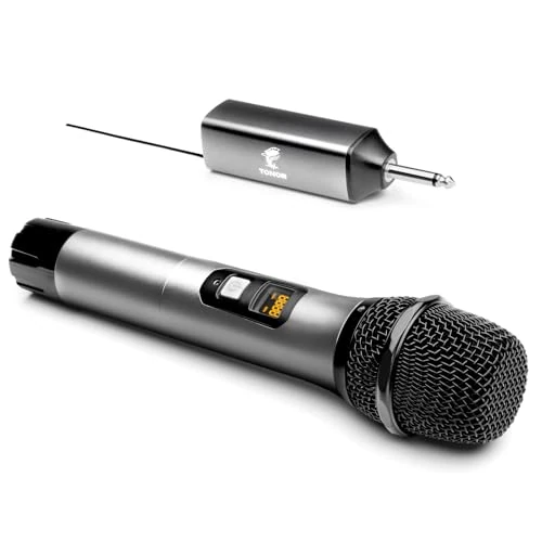 Offerta a tempo: TONOR Microfono Senza Fili, UHF Sistema Wireless Microfonico Portatile in Metallo Cordless con Ricevitore Ricaricabile, Uscita 1/4" per Amplificatore, Macchina da Karaoke, 60m, Argento, TW620 - 0.00% da 35.99 € a 35.99 €