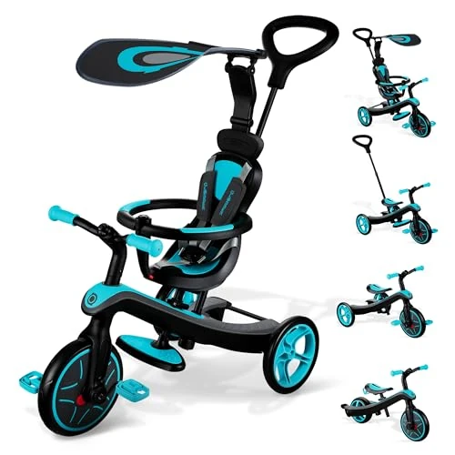 Globber - EXPLORER TRIKE 4-in-1 - schaalbare driewieler en loopfiets voor peuters van 10 m+ tot 5 jaar +, eendenblauw
