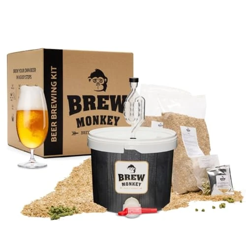Offre limitee: Brew Monkey® Kit de Brassage Bière Blonde | Kit Base de 5L | 6,4% Alc. | Kit Fabrication Bière | Idée Cadeau Homme | Kit Bière | Coffret Cadeau Homme | Cadeau Noel Homme de 44.95 EUR a 38.90 EUR (economie 13%)