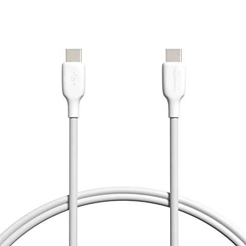 Amazon Basics Cable de carga rápida USB-C a USB-C 2.0, velocidad de 480 Mbps, certificado USB-IF, para Apple iPhone 16/15, iPad, Samsung Galaxy, tabletas, ordenadores portátiles, 0.9 m, blanco