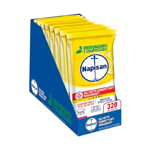 Offerta a tempo: Napisan - 320 Salviette Disinfettanti Sgrassanti al Limone (8 Confezioni x 40 Salviette) — 49% da 23,92 € a 12,24 €