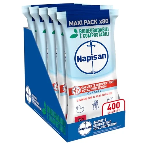 Napisan Formula 0% Biodegradable Disinfectant Wipes, Pack of 5x80 Disinfectant Wipes, Multisurface Disinfectants against Germs, Bacteria and Allergens