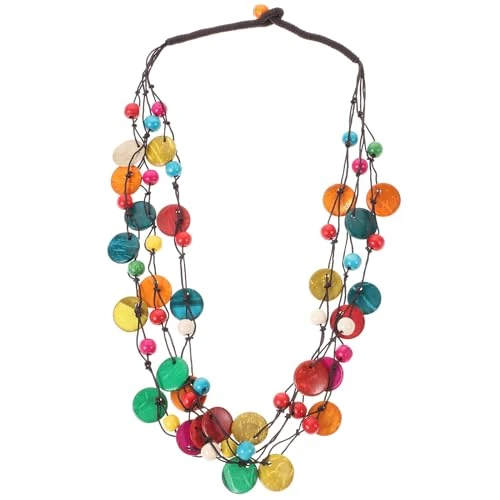 PRETYZOOM Boho Multilayer Wooden Pearl Necklace Coconut Shell Statement Bib Necklace Handmade Jewellery Craft Sea Beach Party Supplies