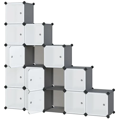 Offre limitée : SONGMICS Meuble de Rangement Modulable, 16 Cubes, Étagère en Plastique, avec Portes, pour Vêtements, Chaussures, Livres, Assemblage Facile, Gris LPC443G01 de 39.99 € à 39.99 € (0.00% de remise)