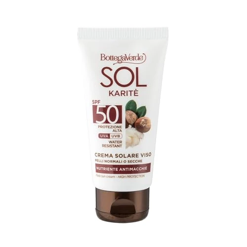 Bottega Verde, SOL Karite zonnecrème gezicht - verzorgend tegen vlekken - met karite boter - hoge bescherming SPF50 (50 ml) - waterdicht - normale of droge huid