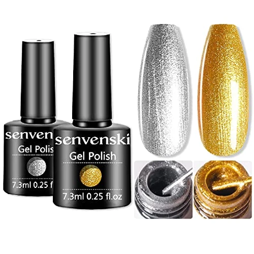 Offerta a tempo: Senvenski Smalto Semipermanente per Unghie Kit Oro Argento Gel Colore Soak Off UV LED Vernice Manicure Nail Art Regalo (CS2-005) - 50% da 16.99 € a 8.56 €