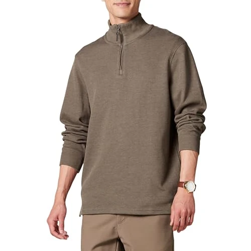 Offerta a tempo: Amazon Essentials Maglione a Coste Francesi con Zip Corta Uomo, Marrone Puntinato, L - 0.00% da 22.10 € a 22.10 €