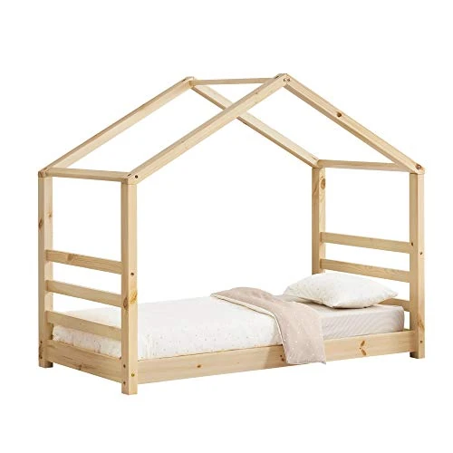 Oferta limitada: Cama para niños de Pino 80 x 160 cm Cama Infantil Forma de casa en Color Pino Natural de 109.24 EUR a 109.24 EUR (ahorro 0%)