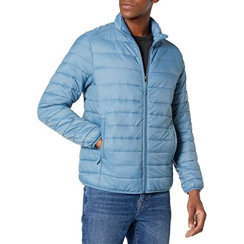 Amazon Essentials Men's Packable Lightweight Water-Resistant Puffer Jacket (Available in Big & Tall), Light Blue, L