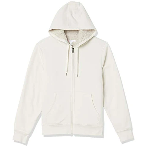 Amazon Essentials Sudadera con capucha de forro polar y cremallera completa, con forro sherpa Hombre, Blanco Roto, XS