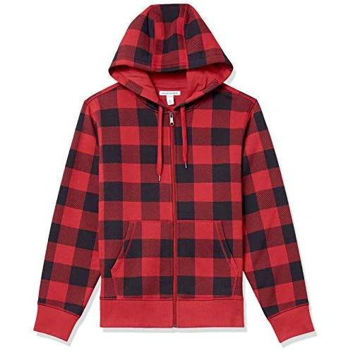 Offerta a tempo: Amazon Essentials Felpa con Cappuccio e Cerniera Integrale in Pile (Disponibile nelle Taglie Big & Tall) Uomo, Nero Rosso Buffalo Plaid, XXL - 41% da 25.70 € a 15.10 €