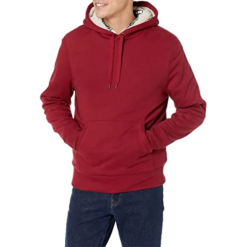 Limited-time offer: Amazon Essentials Men's Sherpa-Lined Fleece Pullover Hoodie, Dark Red, S from 23.80 GBP to 17.49 GBP (save 27%)
