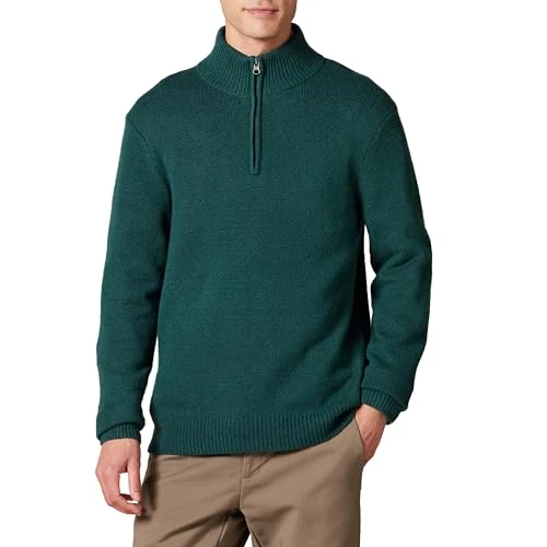 Amazon Essentials Maglione Morbido a Maniche Lunghe con Cerniera sul Collo Uomo, Verde Bosco, M