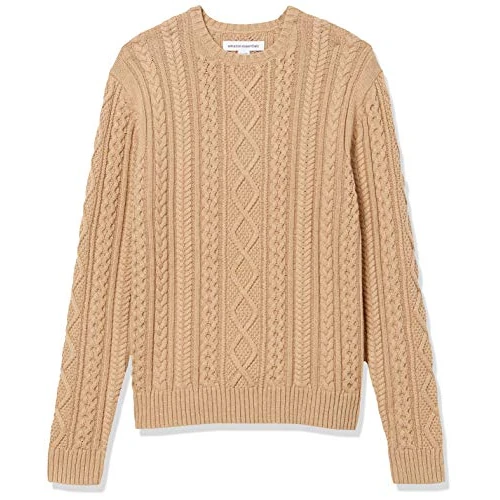 Amazon Essentials Pull Ras-du-Cou Torsadé, Type Côtes Anglaises, à Manches Longues, 100% Coton Homme, Chameau, XL