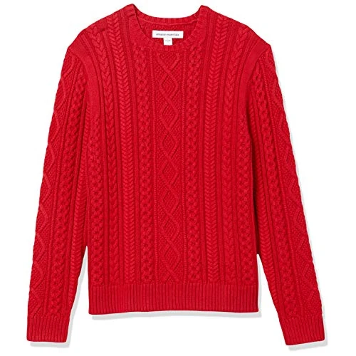 Limited-time offer: Amazon Essentials Men's Long-Sleeve 100% Cotton Fisherman Cable Crewneck Jumper, Red, L from 20.00 GBP to 17.00 GBP (save 15%)