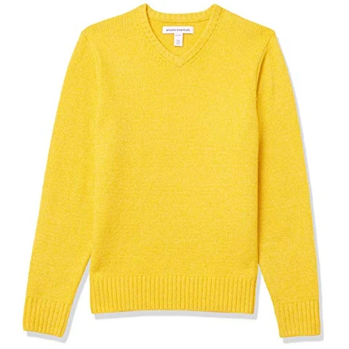 Amazon Essentials Pull Col en v Doux à Manches Longues, Doux Au Toucher Homme, Jaune, XL