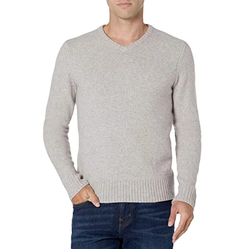Amazon Essentials Herren Soft-Touch-Pullover mit Langen Ärmeln und V-Ausschnitt, Hellgrau, M