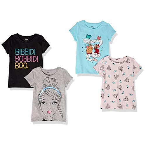 Amazon Essentials Disney | Marvel | Star Wars | Frozen | Princess T-Shirt a Maniche Corte Bambine e Ragazze, Pacco da 4, Principessa Cenerentola, 3 Anni