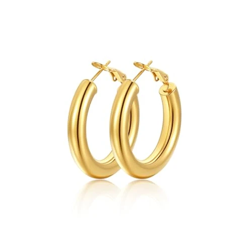 FindChic Women's Gold Twisted Earrings Silver Stainless Steel Stud Earrings Large Circle Hoop 20-100 mm Jewellery Gift Valentine's Day Girl Wedding Christmas Love Steel, Stainless Steel