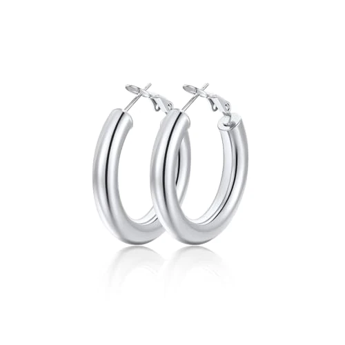 Offerta a tempo: FindChic Orecchini Donna Acciaio Inossidabile Orecchini Cerchio Donna Tubolare 30mm Colore Argento Regalo Confezione - 19% da 19.99 € a 16.14 €