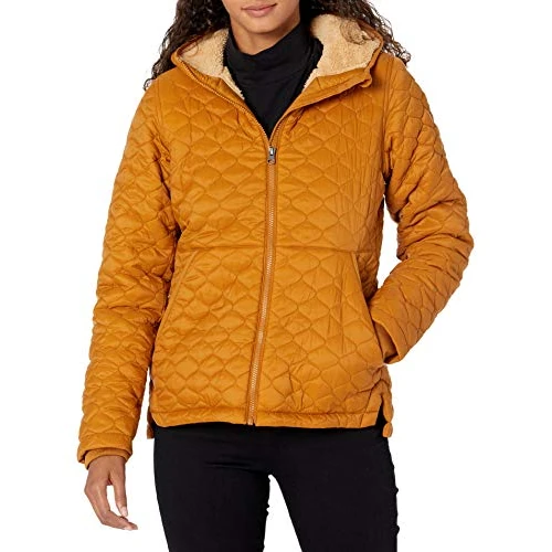 Amazon Essentials Women's Lightweight Water-Resistant Sherpa-Lined Hooded Puffer, Camel, Large