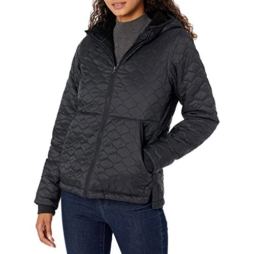 Amazon Essentials Chaqueta Acolchada Ligera y Resistente al Agua con Capucha y Forro de Sherpa para Mujer, Color Negro, Talla XL