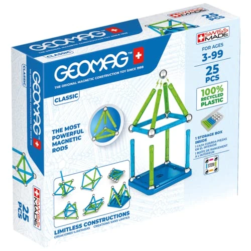 Tijdelijke aanbieding: Geomag Classic - 25 Pieces- Magnetic Construction for Children - Green Collection - 100 Percent Recycled Plastic Educational Toys van 13.00 € naar 13.00 € (0.00% korting)