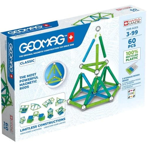 Limited offer: Geomag Classic Magnetic Toys for Kids Ages 8+, 60pc Educational STEM Magnets for Kids - Swiss-Made Magnetic Blocks, Tiles and Building Toys from 100% Recycled Plastic from 31.99 EUR to 31.99 EUR (save 0%)