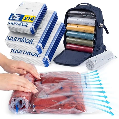 Offre limitée : Sacs de Compression pour Vêtements myHodo, 14 Housses de Rangement Sous Vide Réutilisables pour Voyages (4*70x50CM, 5*60x40CM, 5*50x35CM), Economisez jusqu’à 80% en Stockage, Etanche & Résistant de 15.99 € à 15.99 € (0.00% de remise)