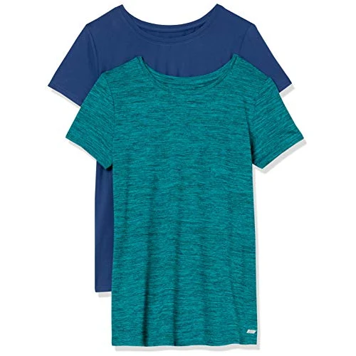Amazon Essentials Women's Tech Stretch Short-Sleeve Crewneck T-Shirt (Available in Plus Size), Pack of 2, Blue/Teal Green Space Dye, X-Large
