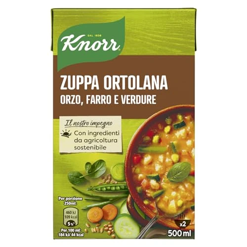 Knorr Zuppa Ortolana, Piatti Pronti Knorr con Ingredienti Naturali, Senza Coloranti e Senza Conservanti Aggiunti, Fonte di Fibre, Vegetariano, Confezione da 500 ml