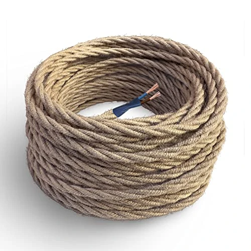 Offerta a tempo: Amarcords - Cavo elettrico tessile colore JUTA, trecciato, juta, 10 metri, a 2 conduttori 2x0,75 - Filo rivestito in tessuto colorato vintage per lampade lampadari applique e abat jour. - 6% da 26.12 € a 24.49 €