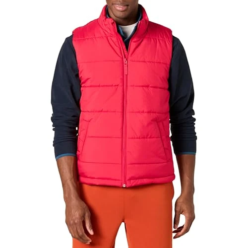 Amazon Essentials Gilet Imbottito Isolante Foderato in Pile Grammatura Media Uomo, Rosso, M