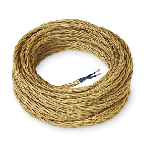 Offerta a tempo: Amarcords - Cavo elettrico tessile colore ORO, trecciato, seta, 50 metri, a 2 conduttori 2x0,75 - Filo rivestito in tessuto colorato vintage per lampade lampadari applique e abat jour. - 28% da 131.97 € a 94.86 €