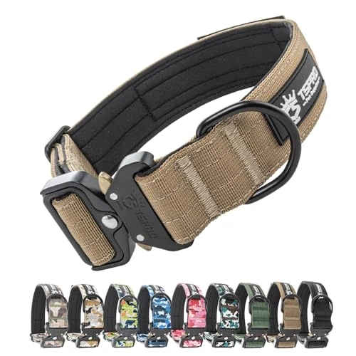 Offre limitée : TSPRO Collier Tactique Boucle Rapide et Patch pour Chiens Moyens et Grands | Boucle Métallique à Libération Rapide, Panneau Crochets Velours, Rembourrage Premium, 3,8 cm, Ajustable, Khaki L de 27.99 € à 27.99 € (0.00% de remise)