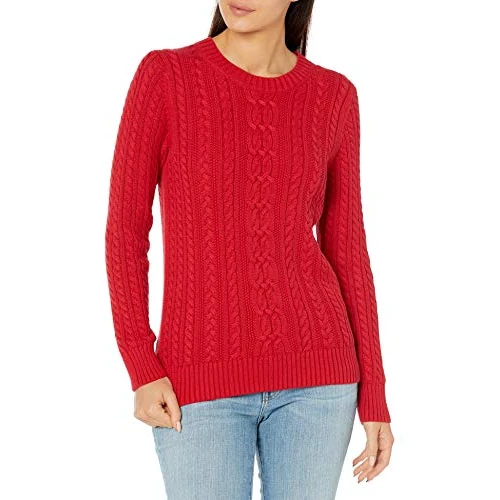 Amazon Essentials Maglione da Donna a Girocollo a Maniche Lunghe a trecce (Disponibile in Taglie Forti), Rosso, M