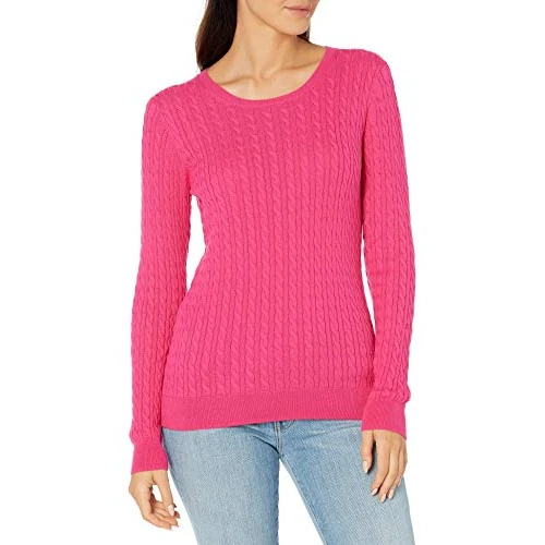 Offre limitee: Amazon Essentials Pull Torsadé Léger À Col Rond Et Manches Longues (Disponible en Grande Taille) Femme, Rose Vif, XL de 21.00 EUR a 17.50 EUR (economie 17%)