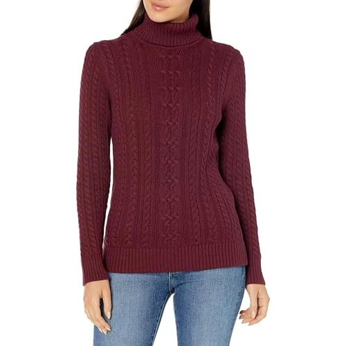 Limitiertes Angebot: Amazon Essentials Damen Leichter Rollkragenpullover Mit Zopfmuster (Erhältlich In Übergröße), Burgunderrot, M von 20.90 EUR auf 17.76 EUR (Spare 15%)