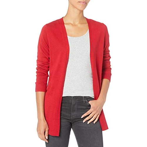 Offerta a tempo: Amazon Essentials Cardigan leggero da donna aperto sul davanti (disponibile in taglie forti), rosso, M - 5% da 18.13 € a 17.22 €