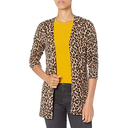 Amazon Essentials Jersey Ligero Abierto por Delante (Disponible en Tallas Grandes) Mujer, Camel Leopardo, M