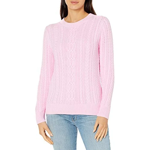 Offerta a tempo: Amazon Essentials Maglione da Donna a Girocollo a Maniche Lunghe a trecce (Disponibile in Taglie Forti), Rosa Chiaro, S - 4% da 27.40 € a 26.40 €