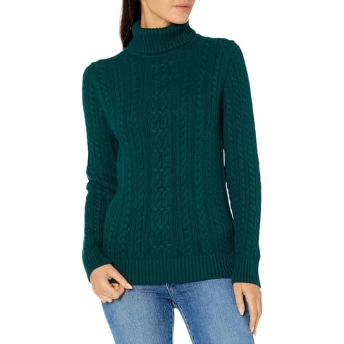 Amazon Essentials Women's Cable Knit Turtle Neck Jumper (Available in Plus Size), Forest Green, S