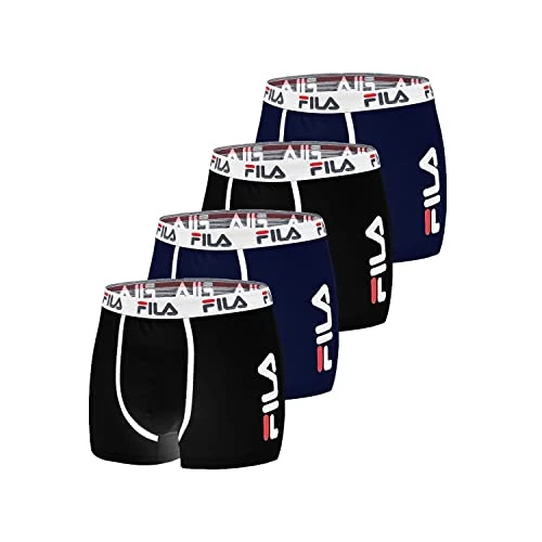 FILA Boxer Uomo Cotone, Mutande Uomo Maglia Aerata, Traspirante (set di 4), Nero, Blu, Taglie L